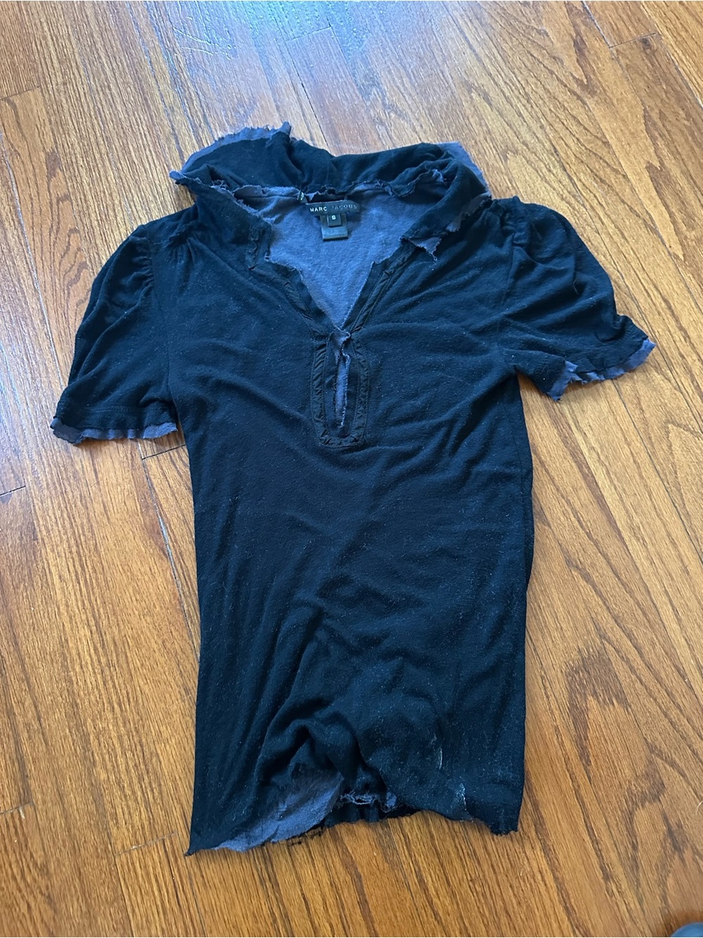 Vintage Marc Jacobs Black Short-Sleeve Polo with Distressed Collar and Hems